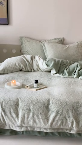 91家纺网 家纺一手货源 找家纺 旷野 2024新款双色提花雕花牛奶绒四件套 田野-绿