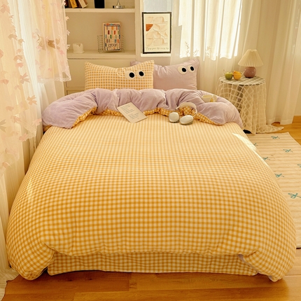 慕尚 2025新款可爱大眼睛蝴蝶结牛奶绒四件套 芭比风铃紫