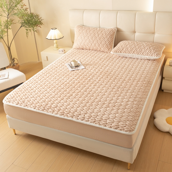 91家纺网 家纺一手货源 找家纺 鑫钰 2024秋冬新款加厚金龟绒牛奶绒床笠床垫保护罩 金龟绒-驼色