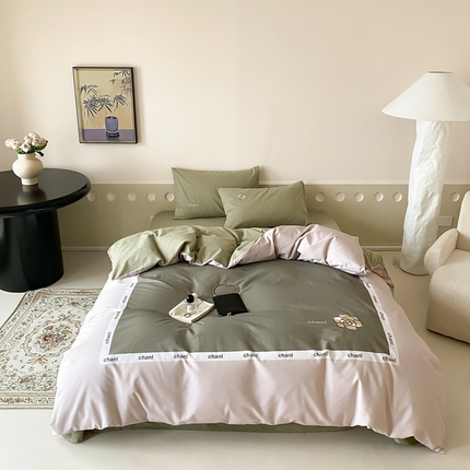 旷野 2024新款100支全棉磨毛刺绣四件套 山茶花抹茶绿