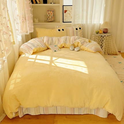 慕尚 2025新款可爱大眼睛蝴蝶结牛奶绒四件套 露娜嫩黄