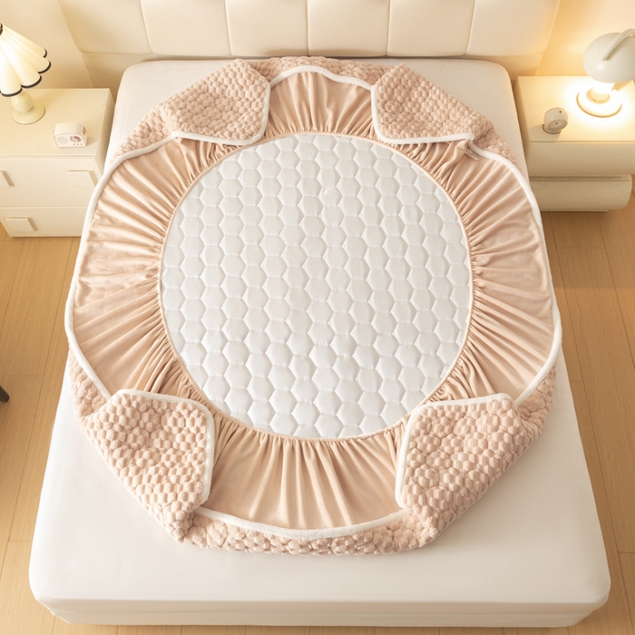 91家纺网 家纺一手货源 找家纺 鑫钰 2024秋冬新款加厚金龟绒牛奶绒床笠床垫保护罩 金龟绒-驼色