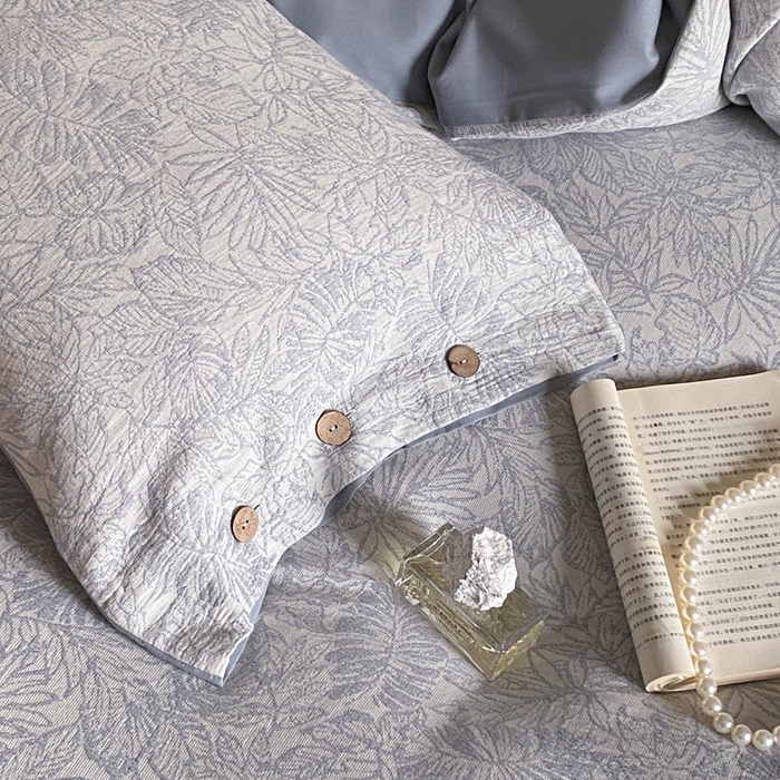 91家纺网 家纺一手货源 找家纺 旷野 2024新款全棉色织大提花磨毛四件套 晚枫林-蓝