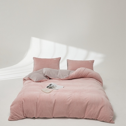 时光里 2024新款牛奶绒纯色双拼四件套 藕粉拼星际灰