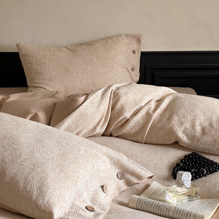 91家纺网 家纺一手货源 找家纺 旷野 2024新款全棉色织大提花磨毛四件套 晚枫林-咖