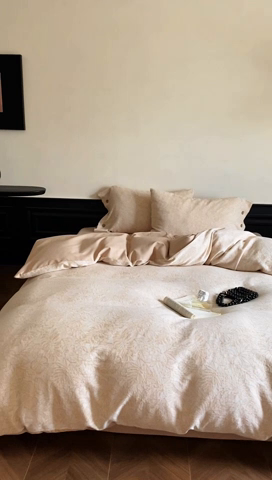 91家纺网 家纺一手货源 找家纺 旷野 2024新款全棉色织大提花磨毛四件套 晚枫林-咖