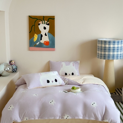 91家纺网 家纺一手货源 找家纺 （总）觅糖 2024新款满版卡通牛奶绒套件