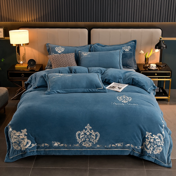 91家纺网 家纺一手货源 找家纺 （总）沐妍家纺 2024新款欧式重工刺绣绣花纯色牛奶绒四件套