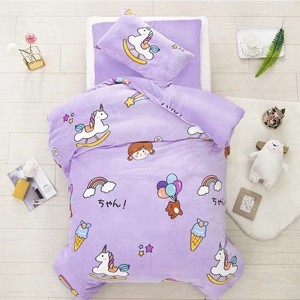 91家纺网 家纺一手货源 找家纺 （总）2025新款A类牛奶绒幼儿园被子三件套儿童卡通双面牛奶绒被套被芯六件套