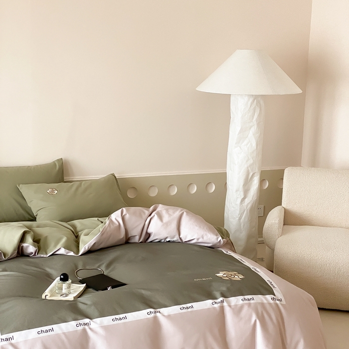 91家纺网 家纺一手货源 找家纺 旷野 2024新款100支全棉磨毛刺绣四件套 山茶花抹茶绿