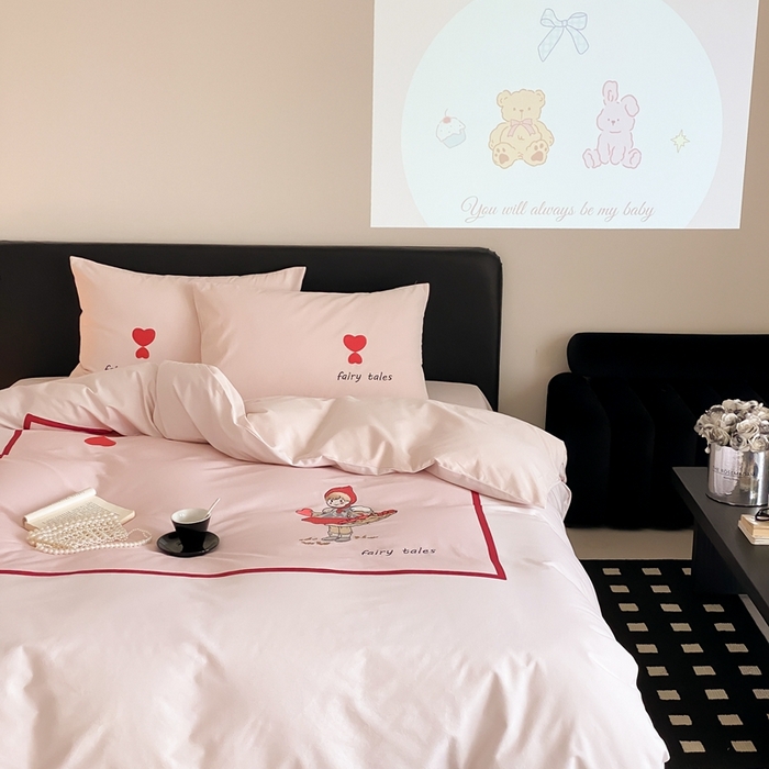 91家纺网 家纺一手货源 找家纺 旷野 2024新款100支全棉磨毛刺绣四件套 少女日记