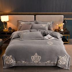 91家纺网 家纺一手货源 找家纺 沐妍家纺 2024新款重工刺绣绣花纯色牛奶绒四件套欧式皇冠-绅士灰,皇冠-绅士灰