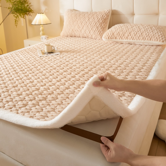 91家纺网 家纺一手货源 找家纺 鑫钰 2024秋冬新款加厚金龟绒牛奶绒床护垫床垫 金龟绒-驼色