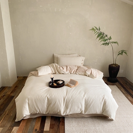 91家纺网 家纺一手货源 找家纺 旷野 2024新款全棉色织大提花磨毛四件套 岛屿-奶咖