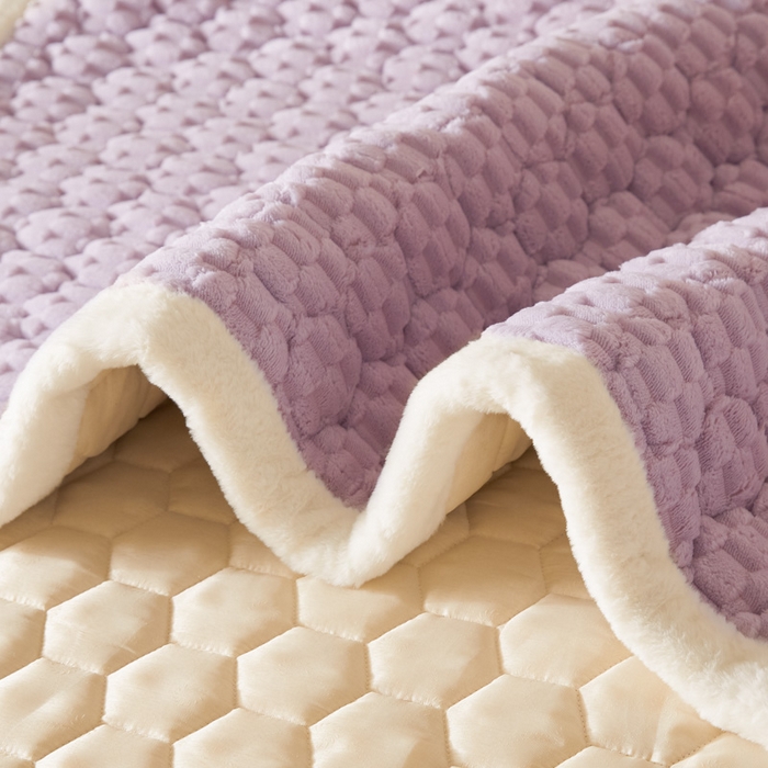 91家纺网 家纺一手货源 找家纺 鑫钰 2024秋冬新款加厚金龟绒牛奶绒床护垫床垫 金龟绒-紫色