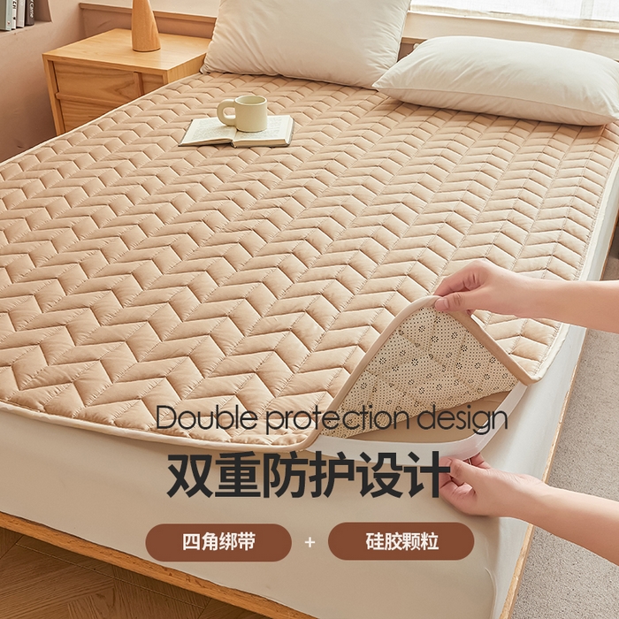 91家纺网 家纺一手货源 找家纺 丽诺床垫 2024新款升级款全棉13372抗菌防滑床护垫 卡其色  
