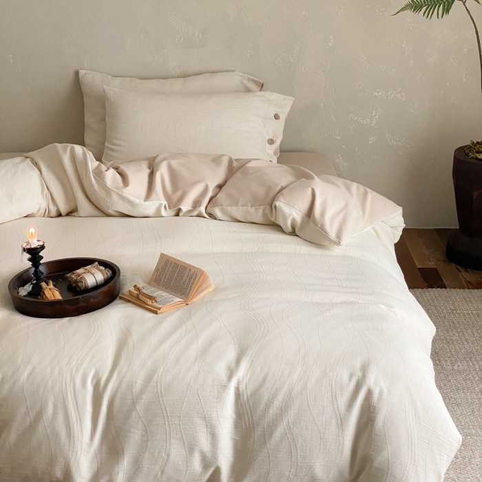 91家纺网 家纺一手货源 找家纺 旷野 2024新款全棉色织大提花磨毛四件套 岛屿-奶咖