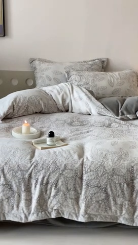 91家纺网 家纺一手货源 找家纺 旷野 2024新款双色提花雕花牛奶绒四件套 田野-灰