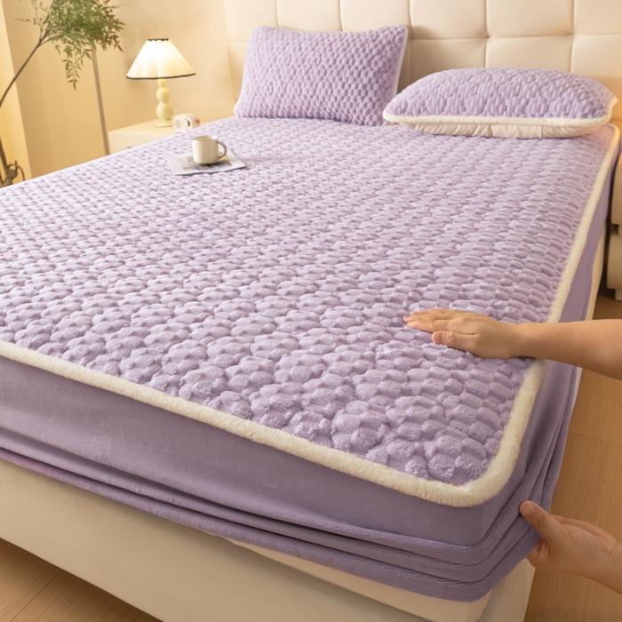 91家纺网 家纺一手货源 找家纺 鑫钰 2024秋冬新款加厚金龟绒牛奶绒床笠床垫保护罩 金龟绒-紫色