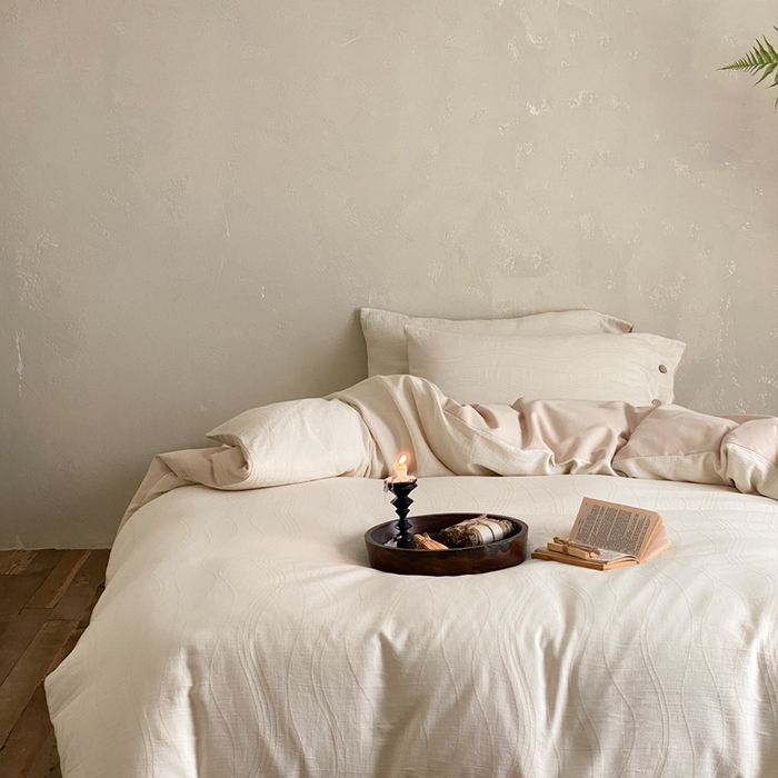 91家纺网 家纺一手货源 找家纺 旷野 2024新款全棉色织大提花磨毛四件套 岛屿-奶咖