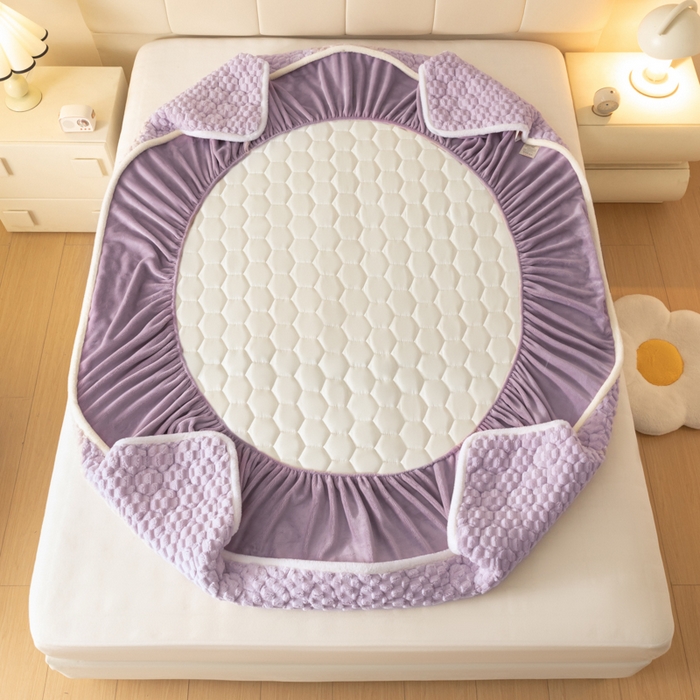 91家纺网 家纺一手货源 找家纺 鑫钰 2024秋冬新款加厚金龟绒牛奶绒床笠床垫保护罩 金龟绒-紫色