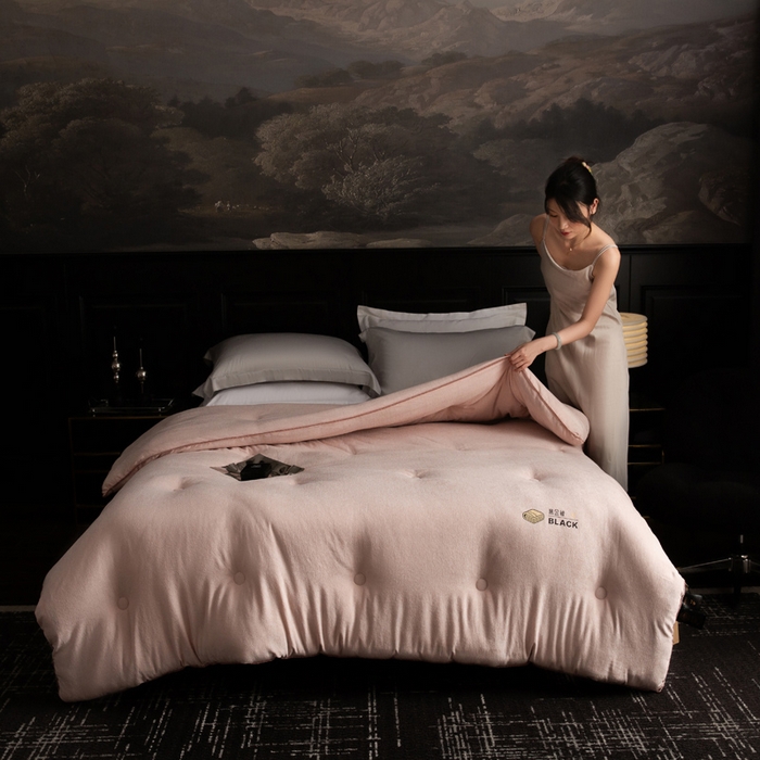 91家纺网 家纺一手货源 找家纺 被靠被 2024新款A类石墨烯3D黑金被被子被芯 3D黑金被-粉