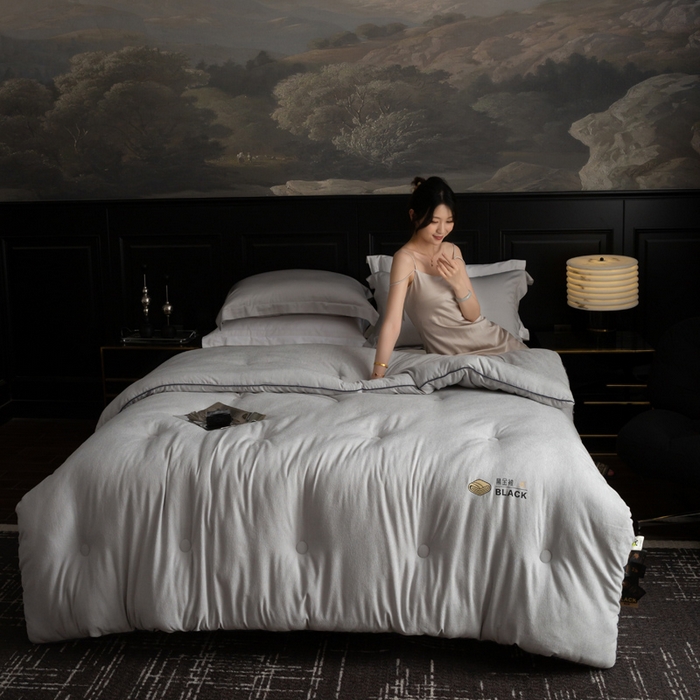 91家纺网 家纺一手货源 找家纺 被靠被 2024新款A类石墨烯3D黑金被被子被芯 3D黑金被-灰