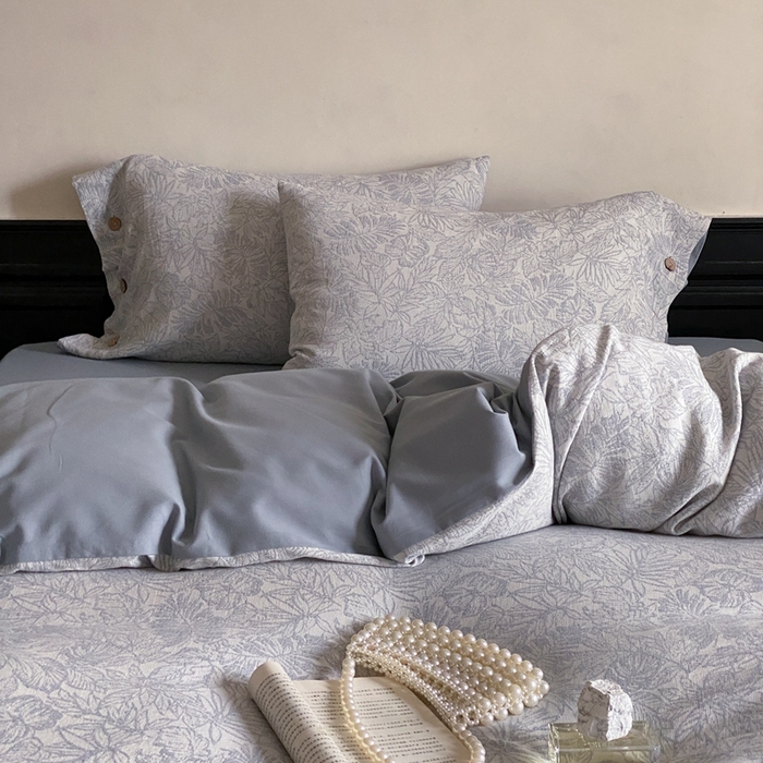 91家纺网 家纺一手货源 找家纺 旷野 2024新款全棉色织大提花磨毛四件套 晚枫林-蓝