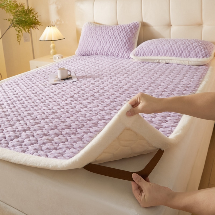 91家纺网 家纺一手货源 找家纺 鑫钰 2024秋冬新款加厚金龟绒牛奶绒床护垫床垫 金龟绒-紫色