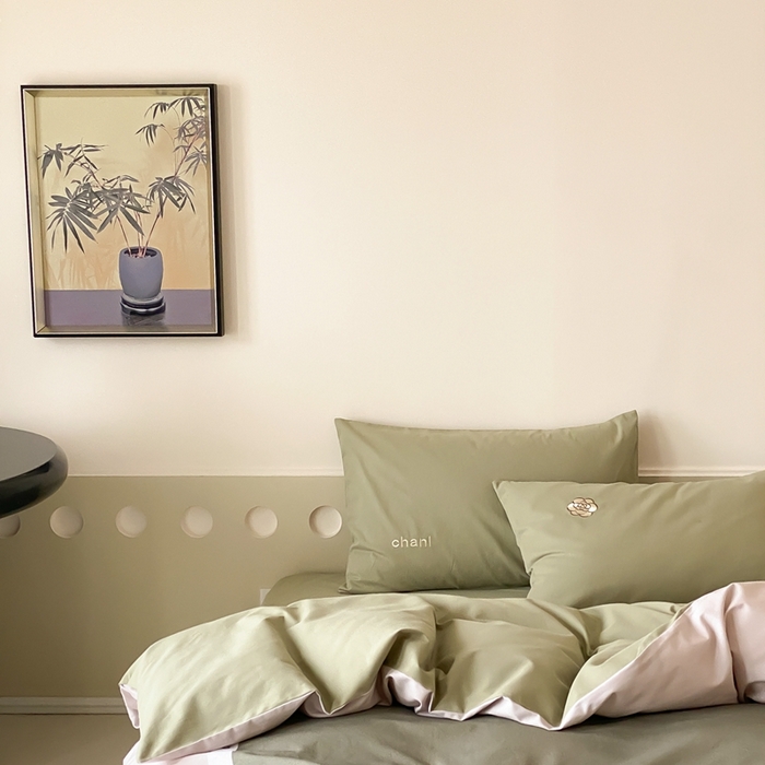 91家纺网 家纺一手货源 找家纺 旷野 2024新款100支全棉磨毛刺绣四件套 山茶花抹茶绿