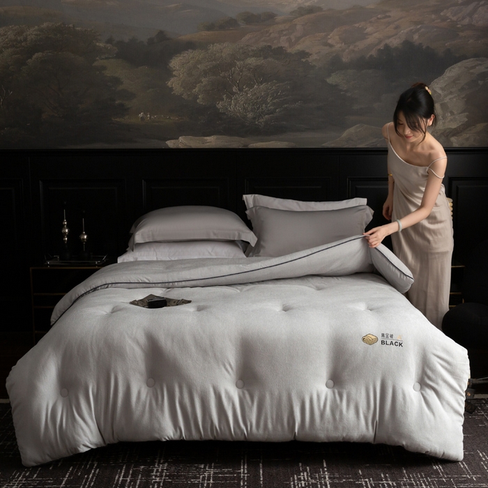 91家纺网 家纺一手货源 找家纺 被靠被 2024新款A类石墨烯3D黑金被被子被芯 3D黑金被-灰