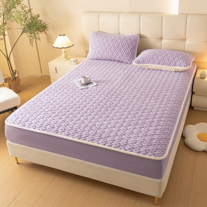 91家纺网 家纺一手货源 找家纺 鑫钰 2024秋冬新款加厚金龟绒牛奶绒床笠床垫保护罩 金龟绒-紫色