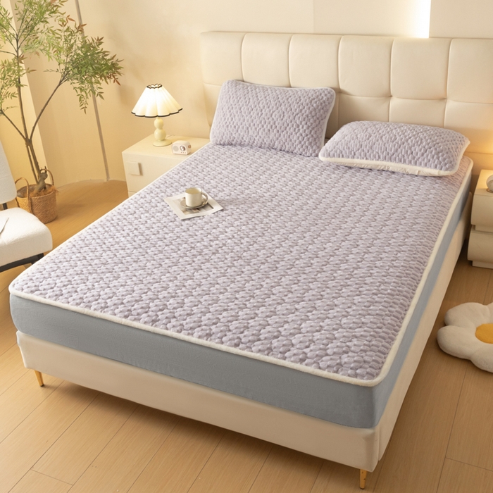 91家纺网 家纺一手货源 找家纺 鑫钰 2024秋冬新款加厚金龟绒牛奶绒床笠床垫保护罩 金龟绒-紫灰