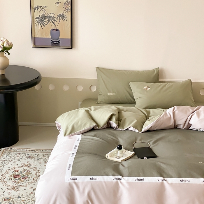 91家纺网 家纺一手货源 找家纺 旷野 2024新款100支全棉磨毛刺绣四件套 山茶花抹茶绿