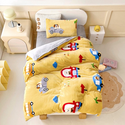 91家纺网 家纺一手货源 找家纺 （总）2025新款A类牛奶绒幼儿园被子三件套儿童卡通双面牛奶绒被套被芯六件套