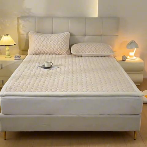 91家纺网 家纺一手货源 找家纺 鑫钰 2024秋冬新款加厚金龟绒牛奶绒床护垫床垫 金龟绒-米白