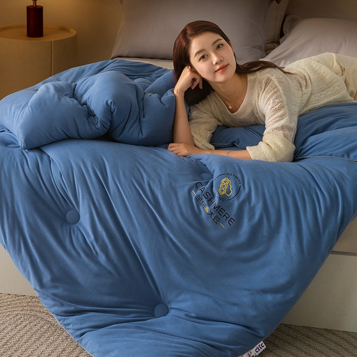 91家纺网 家纺一手货源 找家纺 被靠被 2024新款火山绒大豆纤维被被子被芯 蓝青