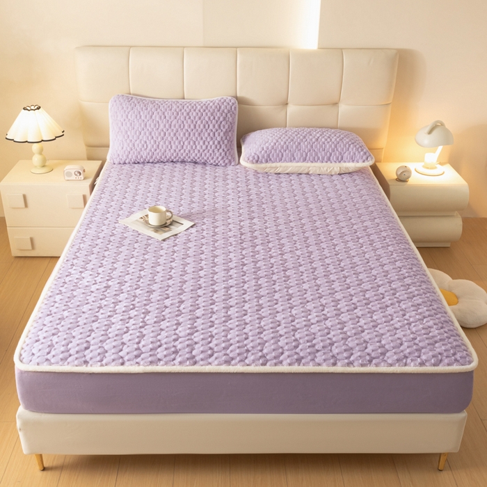 91家纺网 家纺一手货源 找家纺 鑫钰 2024秋冬新款加厚金龟绒牛奶绒床笠床垫保护罩 金龟绒-紫色