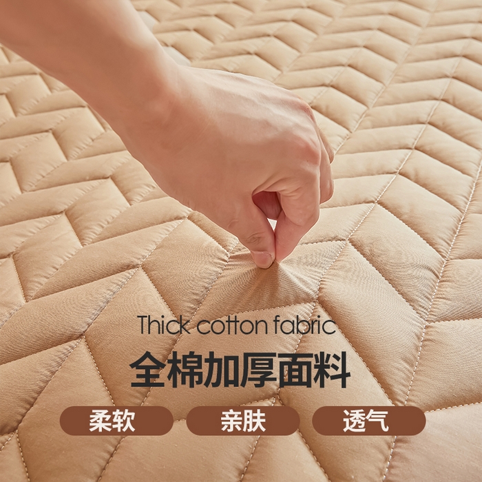 91家纺网 家纺一手货源 找家纺 丽诺床垫 2024新款升级款全棉13372抗菌防滑床护垫 卡其色  