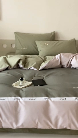 91家纺网 家纺一手货源 找家纺 旷野 2024新款100支全棉磨毛刺绣四件套 山茶花抹茶绿