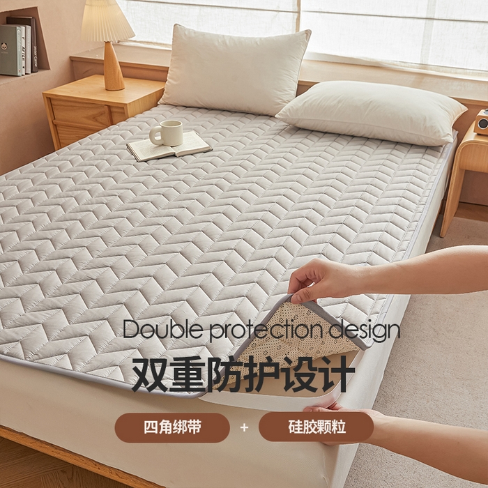 91家纺网 家纺一手货源 找家纺 丽诺床垫 2024新款升级款全棉13372抗菌防滑床护垫 灰色
