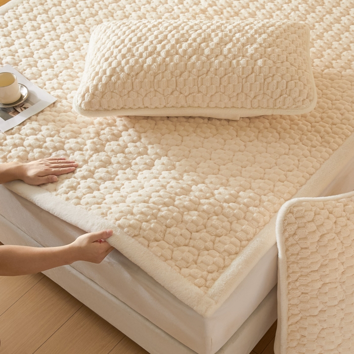 91家纺网 家纺一手货源 找家纺 鑫钰 2024秋冬新款加厚金龟绒牛奶绒床护垫床垫 金龟绒-米白