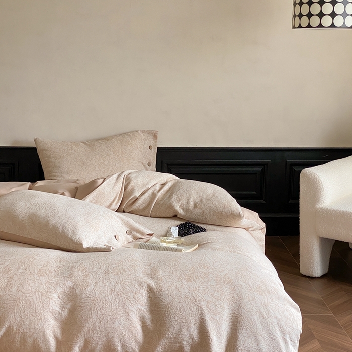 91家纺网 家纺一手货源 找家纺 旷野 2024新款全棉色织大提花磨毛四件套 晚枫林-咖