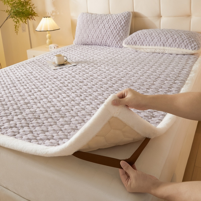 91家纺网 家纺一手货源 找家纺 鑫钰 2024秋冬新款加厚金龟绒牛奶绒床护垫床垫 金龟绒-紫灰