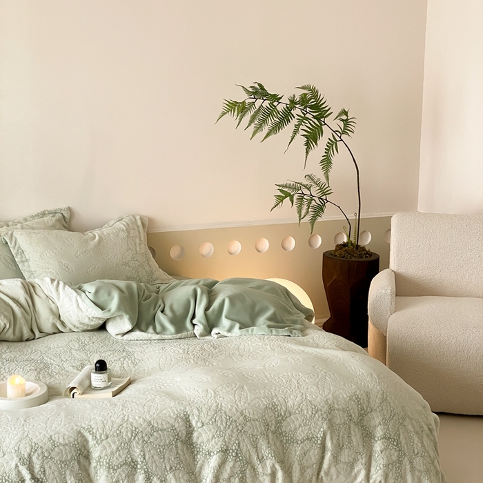 91家纺网 家纺一手货源 找家纺 旷野 2024新款双色提花雕花牛奶绒四件套 田野-绿