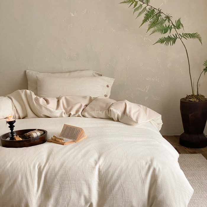 91家纺网 家纺一手货源 找家纺 旷野 2024新款全棉色织大提花磨毛四件套 岛屿-奶咖