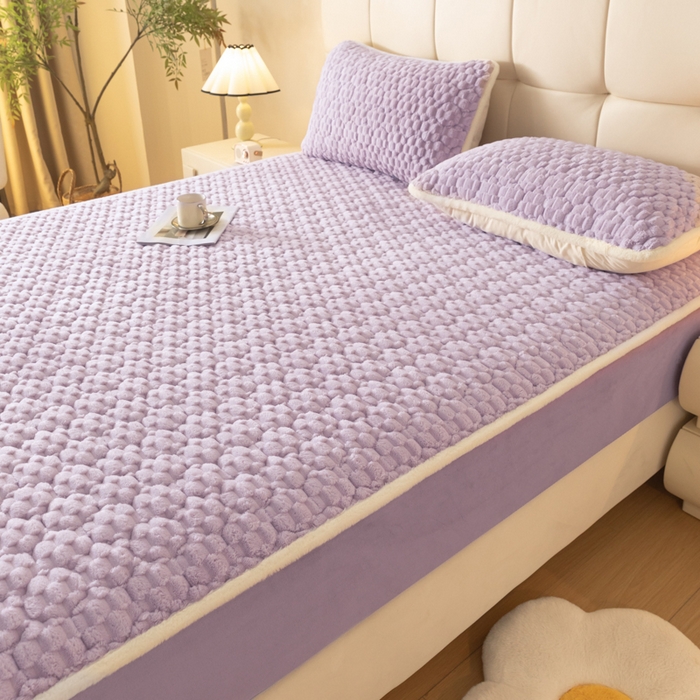 91家纺网 家纺一手货源 找家纺 鑫钰 2024秋冬新款加厚金龟绒牛奶绒床笠床垫保护罩 金龟绒-紫色