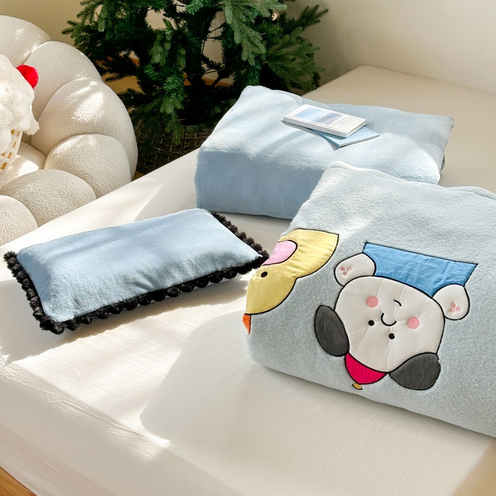 91家纺网 家纺一手货源 找家纺 喜多兔儿童家纺 2024新款320克仿羊毛绒全消光牛奶绒四件套 蓝色小加油