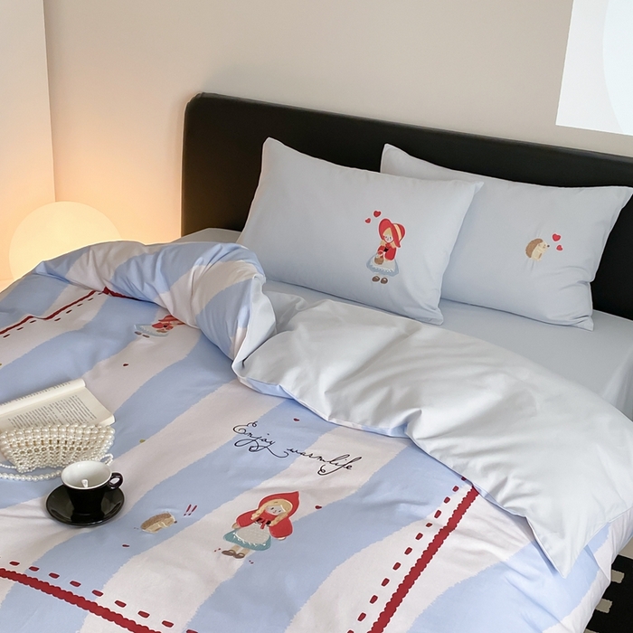 91家纺网 家纺一手货源 找家纺 旷野 2024新款100支全棉磨毛刺绣四件套 蓝色心情