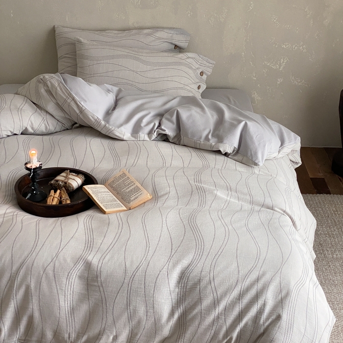 91家纺网 家纺一手货源 找家纺 旷野 2024新款全棉色织大提花磨毛四件套 岛屿-灰